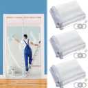 Preboun 3 Sets Magnetic Dust Barrier Zipper Door Kit 4' x 7.5' Construction Plastic Dust Barriers Plastic Door Curtain for Construction Self Closing Curtain for Doorways Room (White)