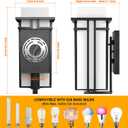 Outdoor Lighting Fixtures Wall Mount, Outdoor Wall Lights Modern with Frosted Glass, Aluminum Exterior Light for House Outdoor Wall Lantern for Garage Porch Carriage Patio (12.2''H, 1 pc)