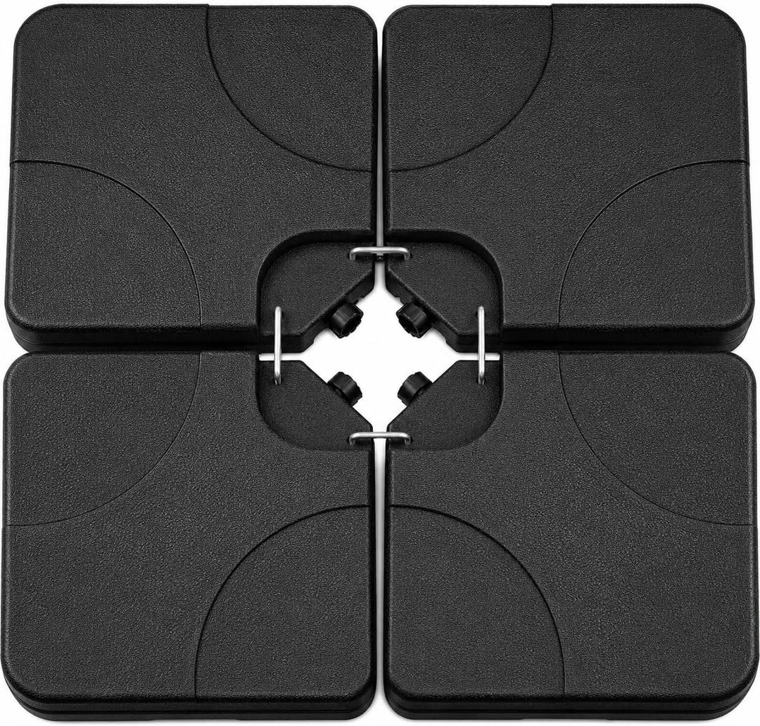 4 Pack Square Offset Cantilever Umbrella Base, Heavy Duty Water Sand Fillable Stand Supports Up to 176 Lbs, Stable Outdoor Holder for Patio Backyard Shades, Black
