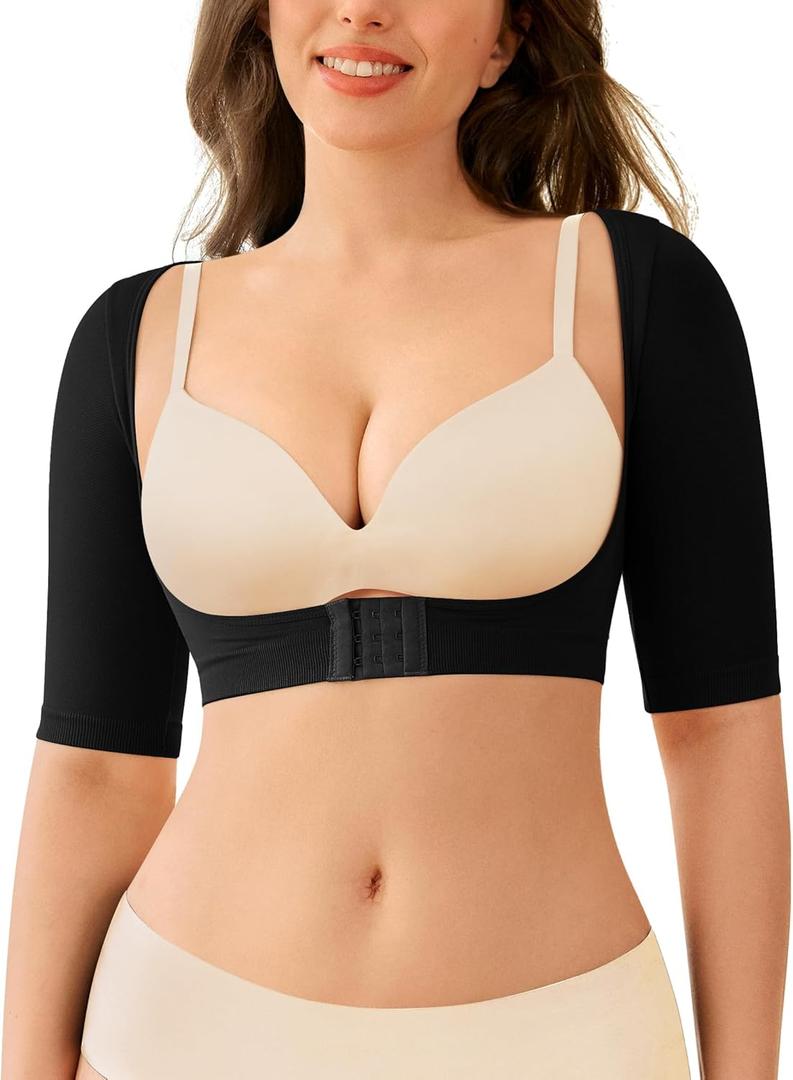 LODAY Arm Compression Sleeves for Women Lipo Upper Arm Shaper Post Surgery Slimming Arm Sleeve (Small-Medium, Black)