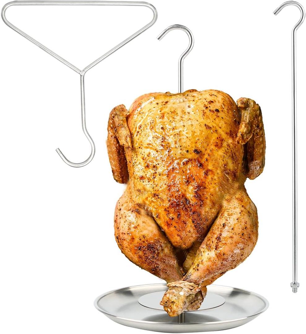 Stainless Steel Turkey Fryer Rack Kit for Thanksgiving Turkey Roasting Stand Replacement Parts Chicken Rack Roaster with Lifter Hook, Holder Base for Deep Fry Pot