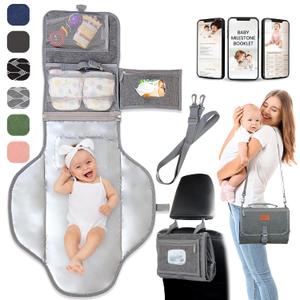 Portable Changing Pad for Baby  Soft, Comfortable Portable Diaper Changing Pad with Wipes Pockets, Waterproof and Easy to Clean  Baby Registry Search, new born baby essentials must haves, baby stuff (Grey)
