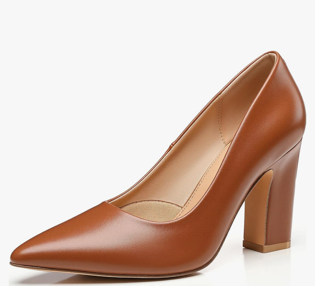 Trary Heels for Women Closed Pointed Toe Chunky Pumps Shoes Women Block High Heels Comfortable Slip-On Dress Office Party Wedding Shoes 3.54" Heel Size 8