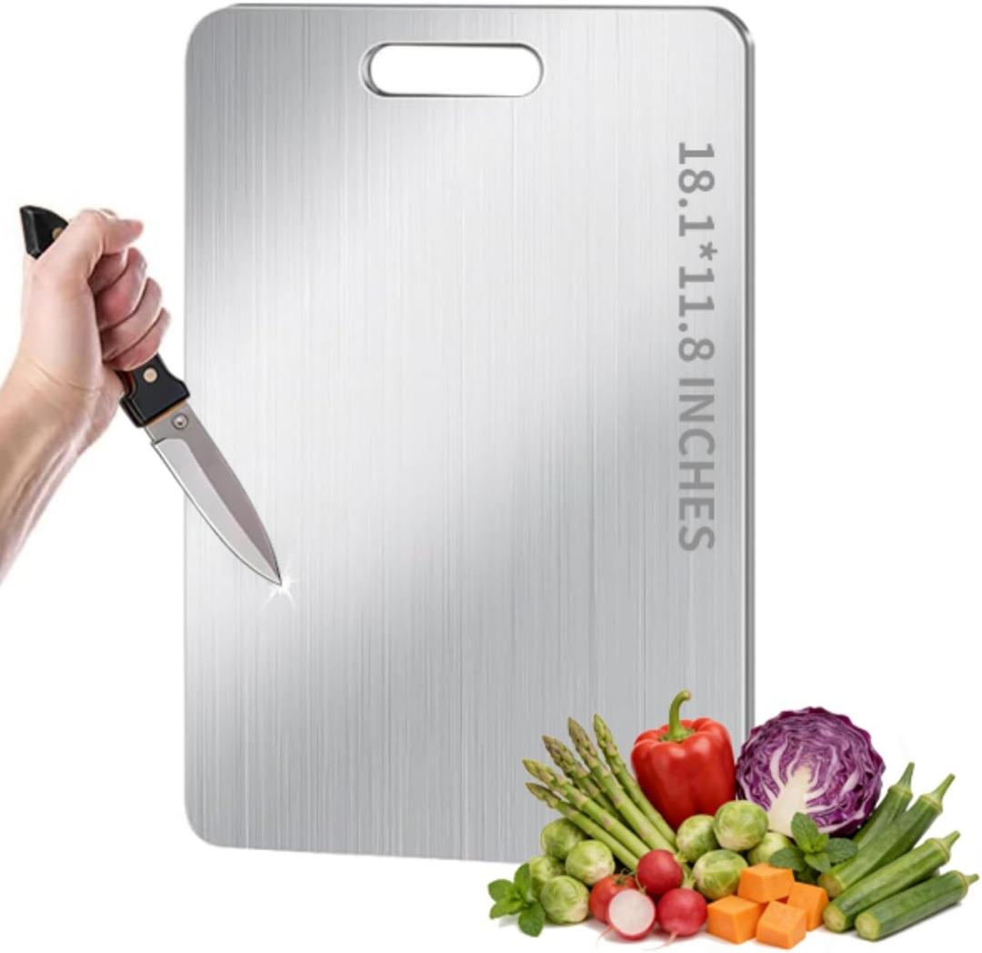 Titanium Cutting Board - 100% Pure Titanium Cutting Boards, Food-Grade, Non-Slip Surface, Dishwasher Safe, for Elegant Serving Tray for Kitchen, Charcuterie, Meat, Vegetables, Easy Clean, 18.1"x11.8"