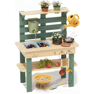 Lehoo Castle Mud Kitchen for Kids Outdoor, Wooden Play Kitchen with Real Faucet Sink, Pretend Play Kitchen Playset for Sensory Fun, Water, Cooking & Planting Toy for Toddler Boys Girls Ages 3+