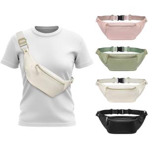 Faux Leather Belt Bag for Women, Crossbody Fanny Pack with Adjustable Strap, Back Zipper Pocket, Large Capacity Waist Pack for Travel, Concerts, Beige