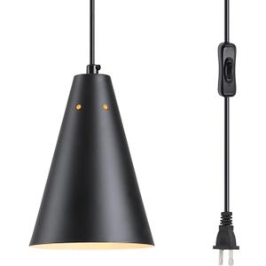 Black Plug In Pendant Light,Hanging Lights With Plug In Cord On/Off Switch, Mini Pendant Lights for Kitchen Island,Modern Farmhouse Pendant Light Fixture with Metal Shade,Hanging Lamps for Bedroom