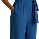 DeftSharp Women's Sexy Cocktail Party Clubwear Casual Working Rompers Club Back Zip Belt Long Jumpsuit (Blue, L)