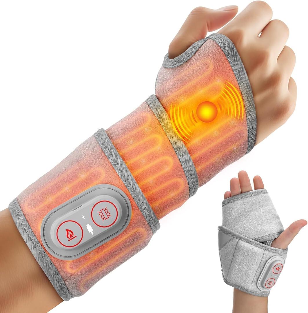 Cordless Wrist Heating Pad Wrap for Pain Relief, Wrist Massager, Wrist Hand Massager with Heat, Red Light Therapy Heated Wrist Wrap, Wrist Hand Heating Pad, Carpal Tunnel Wrist Brace, Silver Gray