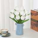 DILATATA 10 Pcs White Tulips Artificial Flowers Large Tulips Head Real Touch Fake Tulip Fake Flowers for Mother's Day 11.4" Faux Tulip for Vase Centerpieces Home Wedding Bouquet