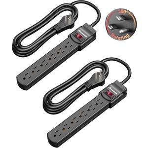 DEWENWILS 6FT Long Power Strip, 360 Rotating Flat Plug & 6 Outlets, 14/3C Thin Black Extension Cord, Space Saving Surge Protector Power Strip for Home, Office, 800 Joules,ETL Listed