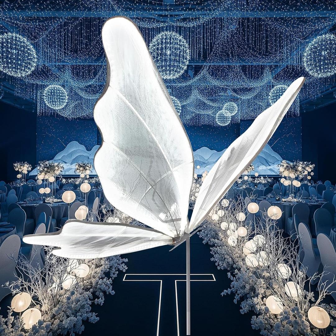 51 INCH Creative Butterfly Floor Lamp - 1pcs Wedding Romantic Hanging Decoration Lights Fixture, Butterfly Ceiling Light for Wedding, Party, Christmas, Adjustable Height Creative Props, White