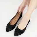 Ablanczoom Dress Shoes for Womens Flats: Dressy Comfortable Pointed Toe Bow Lace Mesh Ballet Flat Wedding Bridal Shoe for Women (7, Black)
