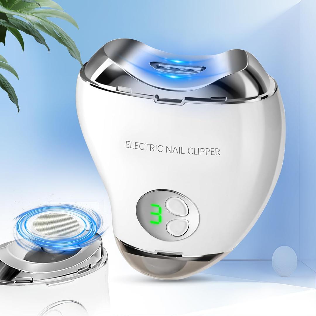 Electric Nail Clipper with LED Light & 3 Speeds, Fingernail Cutter and Polisher 2 in 1 Design, Nail Scraps Storage Rechargeable Safety Fingernail Trimmer for Baby Seniors and Adult