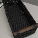 Back of Toilet Basket with Wood Handles, Black Wicker Toilet Paper Basket for Toilet Tank Top, Narrow Toilet Tank Basket, Bathroom Basket Organizer for Wipes & Essentials