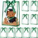 Aliceset Clear Plastic Gift Bag with Die Cut Handle Reusable PP Favor Bag with Ribbon for Graduation Wedding Bridal Birthday Baby Shower Party Small Business,10x7x3.15in(Green Foil,12 Pcs)