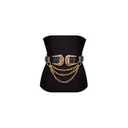 Dubulle Womens Belt Decoration Chain Black Gold Leather Elastic Double Buckle Business Date Gift