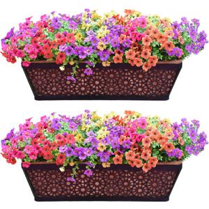 2 Pack 24 Inch Window Boxes Planters with Coco Coir Liner Metal Hanging Flower Planter Window Basket Deck Railing Planter Boxes for Outdoor Indoor Lawn