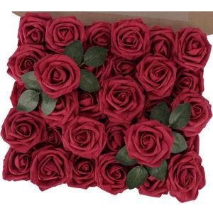 MACTING Artificial Rose Flowers 30PCS Real Touch Fake Flowers with Stem Red Foam Roses for DIY Wedding Bouquet Backdrop Table Centerpieces Arrangements Crafts Party Home Mothers Day Decorations (Dark Red-1) MACTING Artificial Rose Flowers 30PCS Real Touch Fake Flowers with Stem Red Foam Roses for DIY Wedding Bouquet Backdrop Table Centerpieces Arrangements Crafts Party Home Mothers Day Decorations (Dark Red-1)