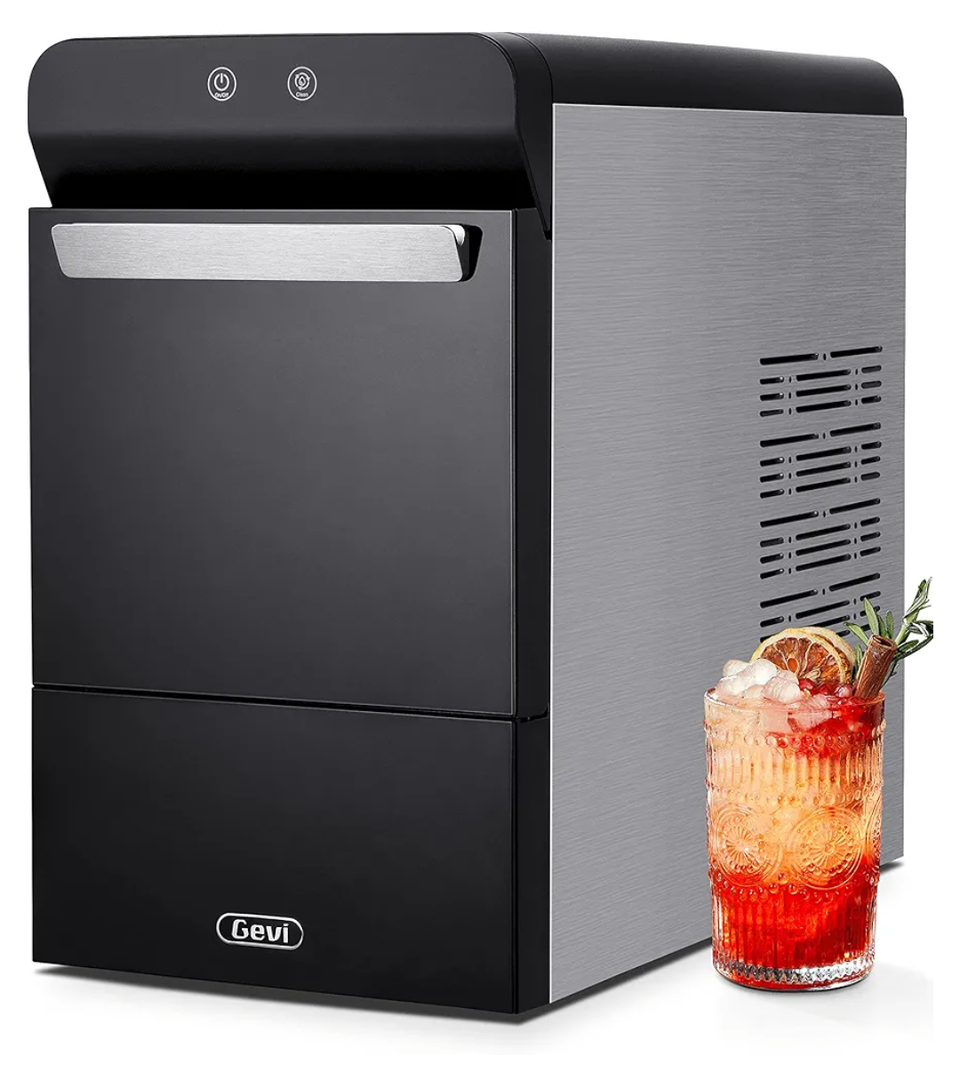 Gevi Household V2.0 Countertop Gemi Nugget Ice Maker Open and Pour Water Refill | Stainless Steel Housing | Fit Under Wall Cabinet | White