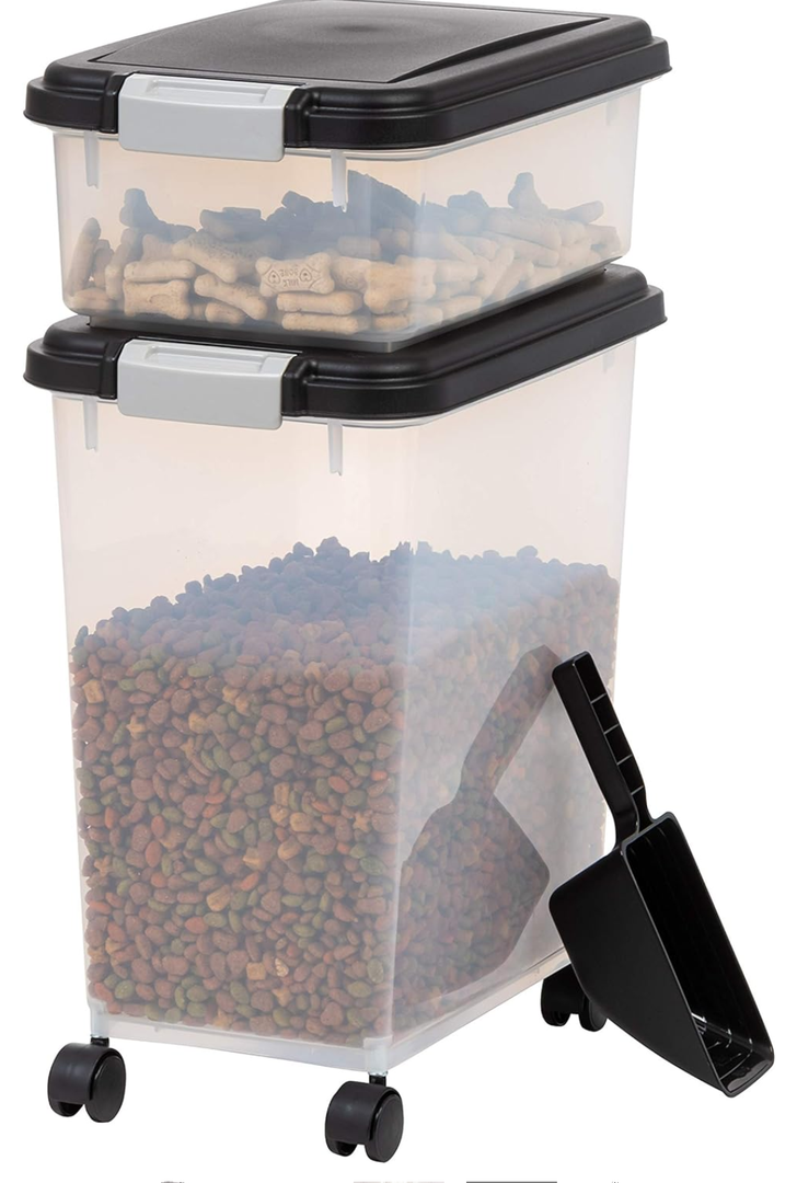 IRIS USA, Inc. Airtight Pet Food and Treat Storage Container Combo, Gray, black (500090)