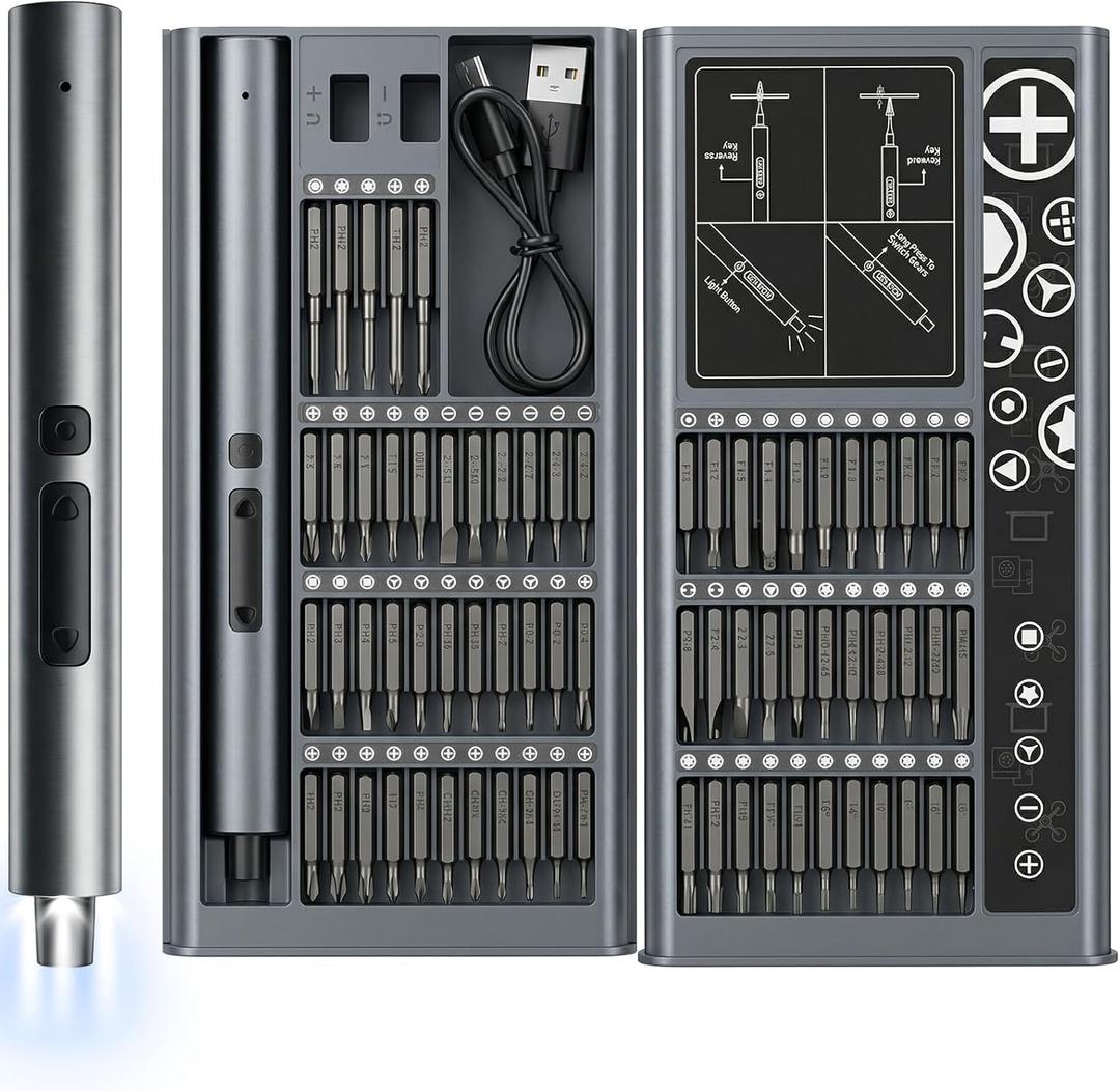 75 IN 1 Cordless Electric Screwdriver Set, Mini Precision Screwdriver Set, S2 Steel Bits, Dual Torque Settings, Type-C Rechargeable & LED Light, Power Screwdriver Repair Tool Kit for Camera Laptop (Dark Blue)