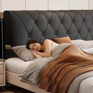 VKZ Headboard Pillow Full, 47" x 24" Reading Pillows and Bed Pillow for Sitting Up, Upholstered Bolster Body Pillow with Removable Head Board Cover for Bed Dorm Sofa Floor Back Support, Black