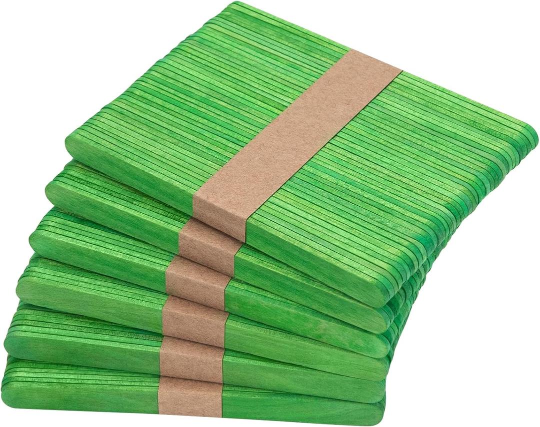 WISYOK 240 Pcs Green Popsicle Sticks for Crafts, 4.5 Inch Christmas Wooden Craft Sticks, Ice Cream Sticks, Christmas and St Patricks Day Crafts, Great for DIY Creative Designs and Children Education