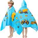 100% Cotton Hooded Towel for Toddlers 5-12 Years Boys Girls 60"x30" Extra Large Wearable Wrap Kids Bath Pool Beach Towel Soft Absorbent Beach Poncho (Construction Site, XL, Blue)