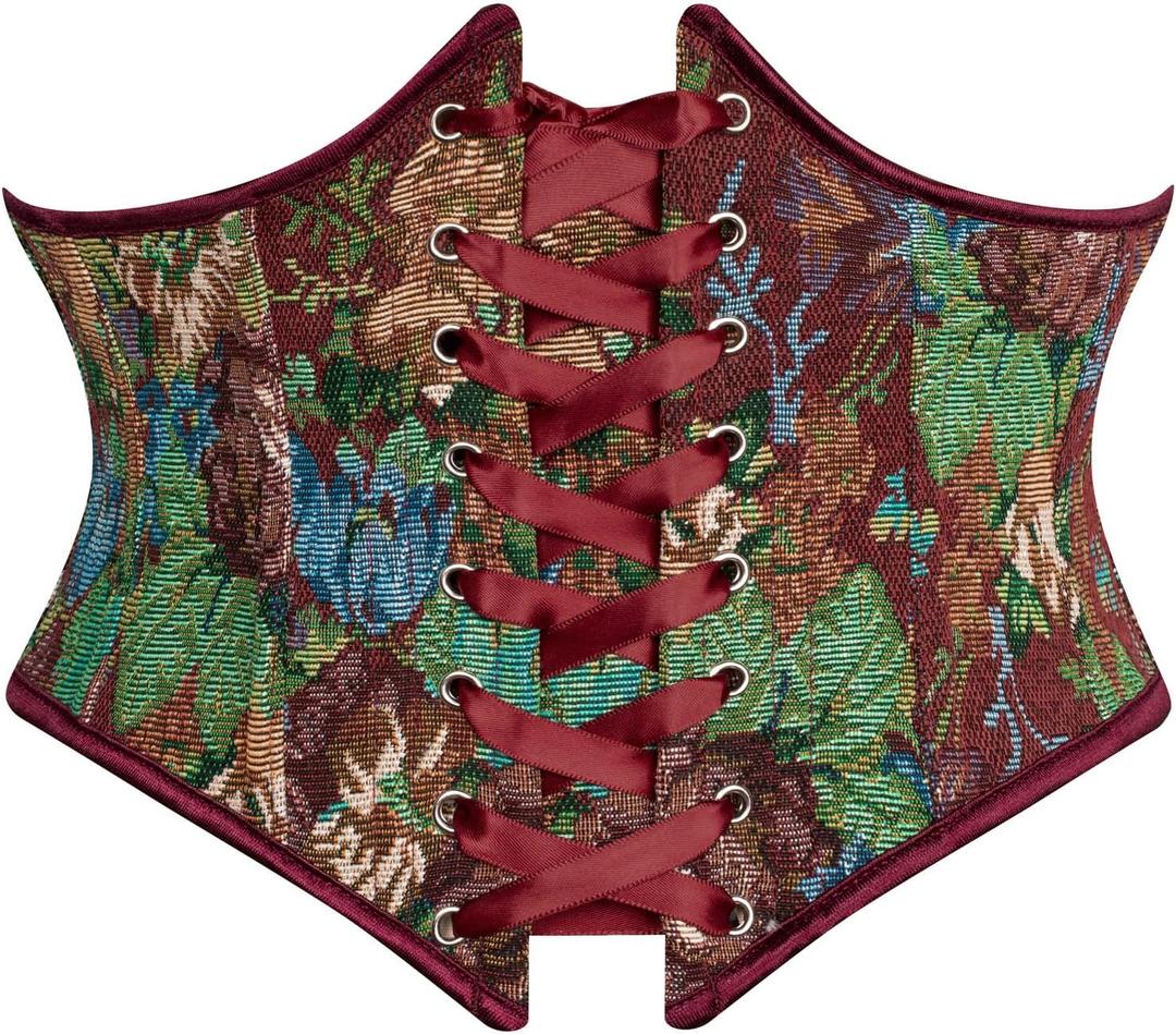 Scarlet Darkness Corset Belt for Women Floral Lace Up Boned Underbust Corset Waist Belts (16, Burgundy Blossom)