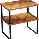 2 Set Metal & Engineered Wood Kitchen Shelf Stackable Cabinet Organizer, Countertop Spice Rack Storage, Expandable for Pantry/Counter (Brown Black)