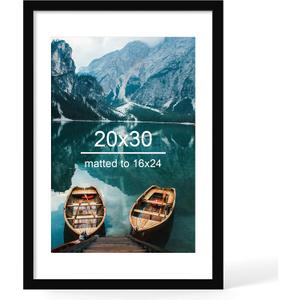 Hongkee 20x30 Frame, Black Wood Style - Display Posters 16 x 24 with Mat or 20x30 without Mat, Wall Mounting Horizontal and Vertical, 1 Pack
