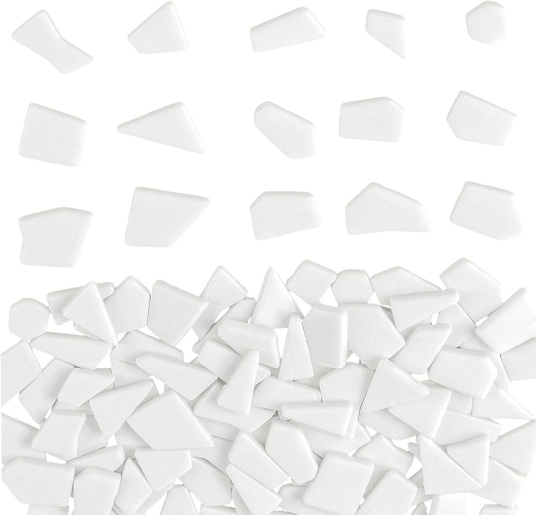 Youway Style White Mosaic Tiles for Crafts Bulk,200g Broken Glass Pieces for DIY Spring Mosaic Art Kit Decor,Garden Mosaic Supplies