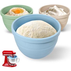 Forenee Collapsible Silicone Liners for KitchenAid Tilt-Head 5 Qt Mixers, 3-Pack Bowl Insert Aid Set with Lids, No More Mixer Bowls Needed for Easy Baking (Blue,Green,Beige)