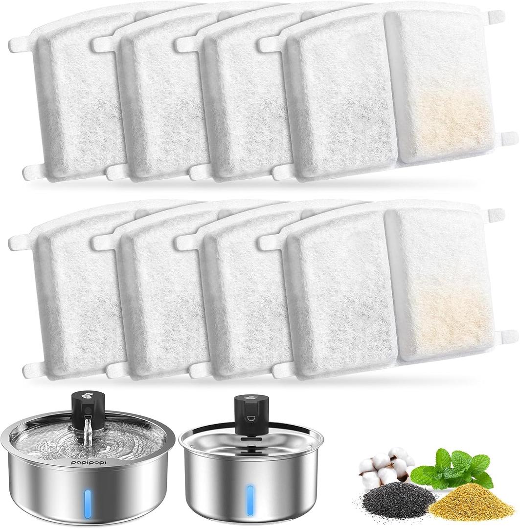 8 Replacement Filters for Stainless Steel Dog Water Fountain, Pet Water Fountain for Large Dogs & Multi-Cats