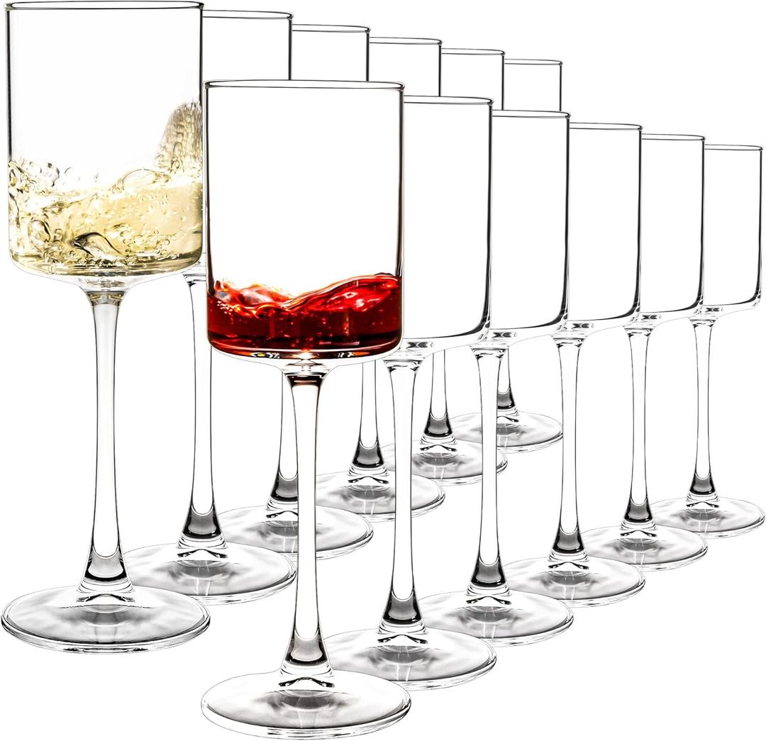 Elegant Square Wine Glasses Set of 12, All Purpose Red Wine Glasses for Birthday, Wedding, Party - 9.5 oz, Clear