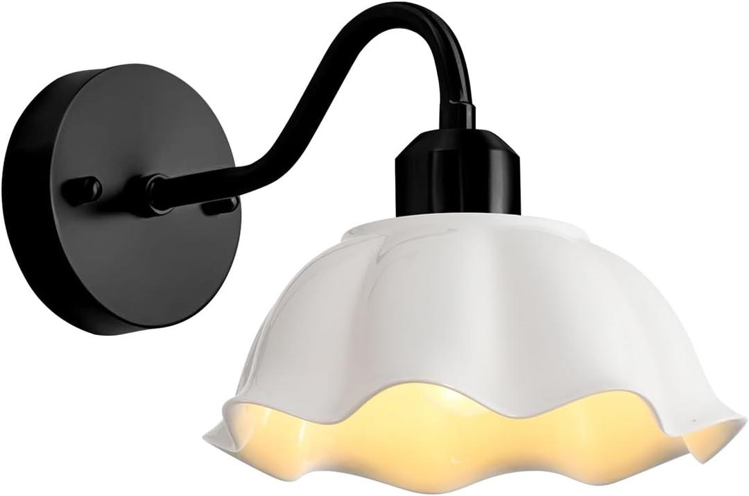 Industrial Single Matte Black Wall Sconce Vintage Milk Glass Wall Lights 1-Light Wall Mount Light Fixture Indoor Modern Farmhouse Wall Lamp Rustic Bathroom Vanity Light Fixtures MWL02-1BK