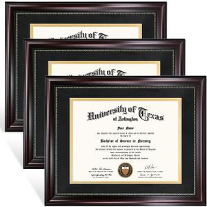GraduationMall 8.5x11 Diploma Frame with Black over Gold Mat or Display 11x14 Document without Mat, UV Protection Acrylic, Mahogany with Gold Beads, Set of 3 Mahogany With Gold Beading, 11x14 or 8.5x11 With Mat 3-Pack