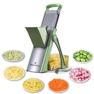 ONCE FOR ALL Upgrade Safe Mandoline Slicer Plus, Adjustable Vegetable Food Chopper Potato Fries French Fry Cutter, Detachable Blade, Kitchen Chopping Artifact, New Kitchen Gift JS03 Green