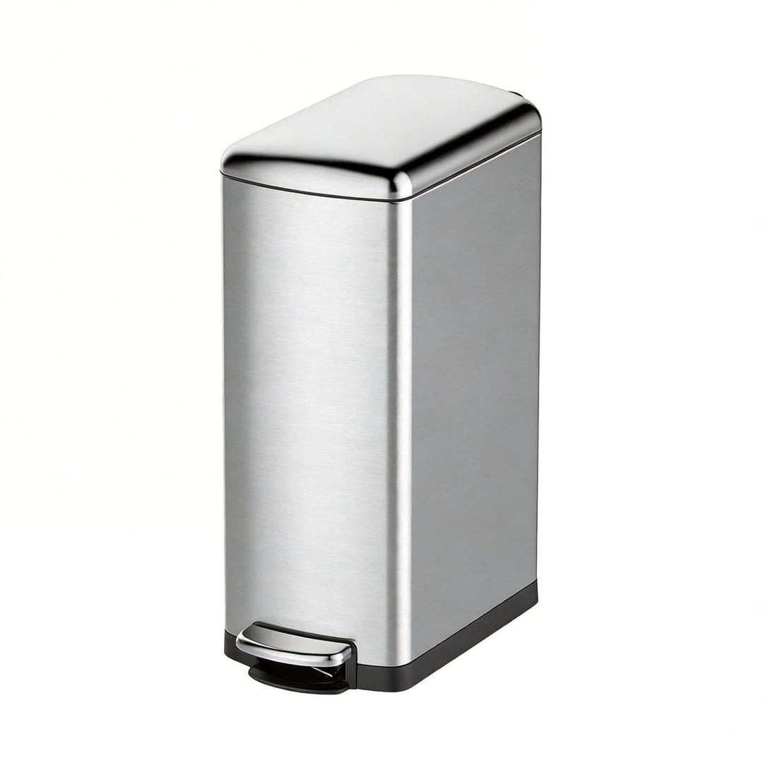 8 Gallon/30 Liters Slim Trash Can, Stainless Steel Garbage Can with Soft-Close Lid & Removable Inner Bucket, Narrow Step-on Trash Bin for Kitchen Bathroom Living Room Office, Silver
