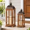 Large Decorative Lanterns, 2 Pack Farmhouse Wood Lanterns Indoor Outdoor
