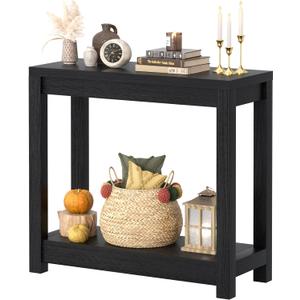 Small Farmhouse Wood Entryway Table Narrow Console Table with Storage Behind Couch Sofa Table with Shelves Entry Way Table with Open Storage, Easy Assembly, 32" Embossed Wood Grain Black