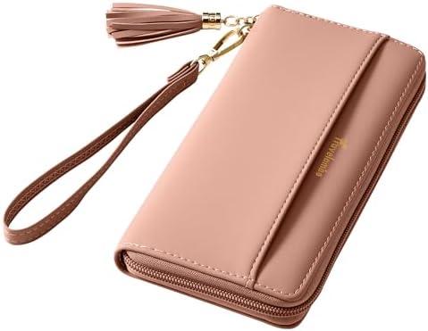 Travelambo Women's Wallet Tassel Bifold Ladies Clutch Wristlet Wrist strap Long Purse