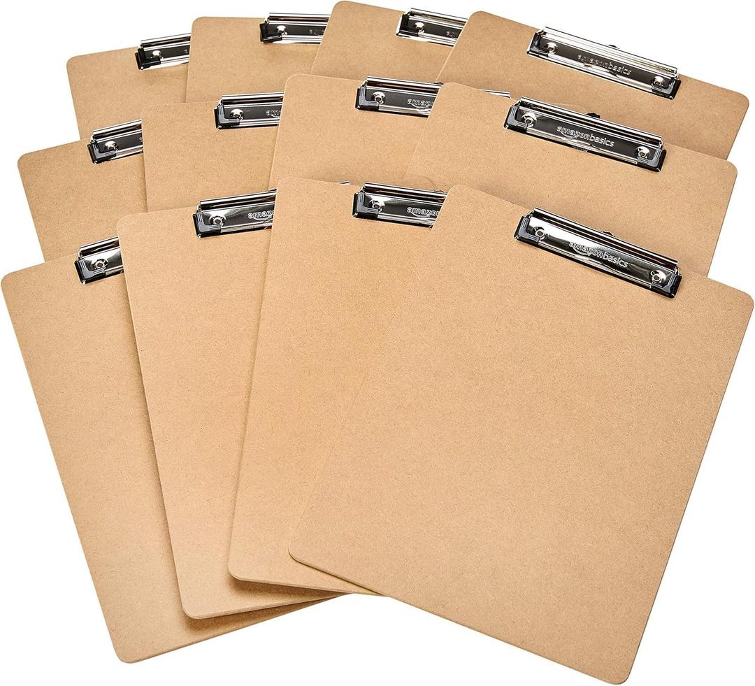 Amazon Basics Hardboard Office Clipboard,Letter Size, 9" x 12.5", 12-Pack, Brown