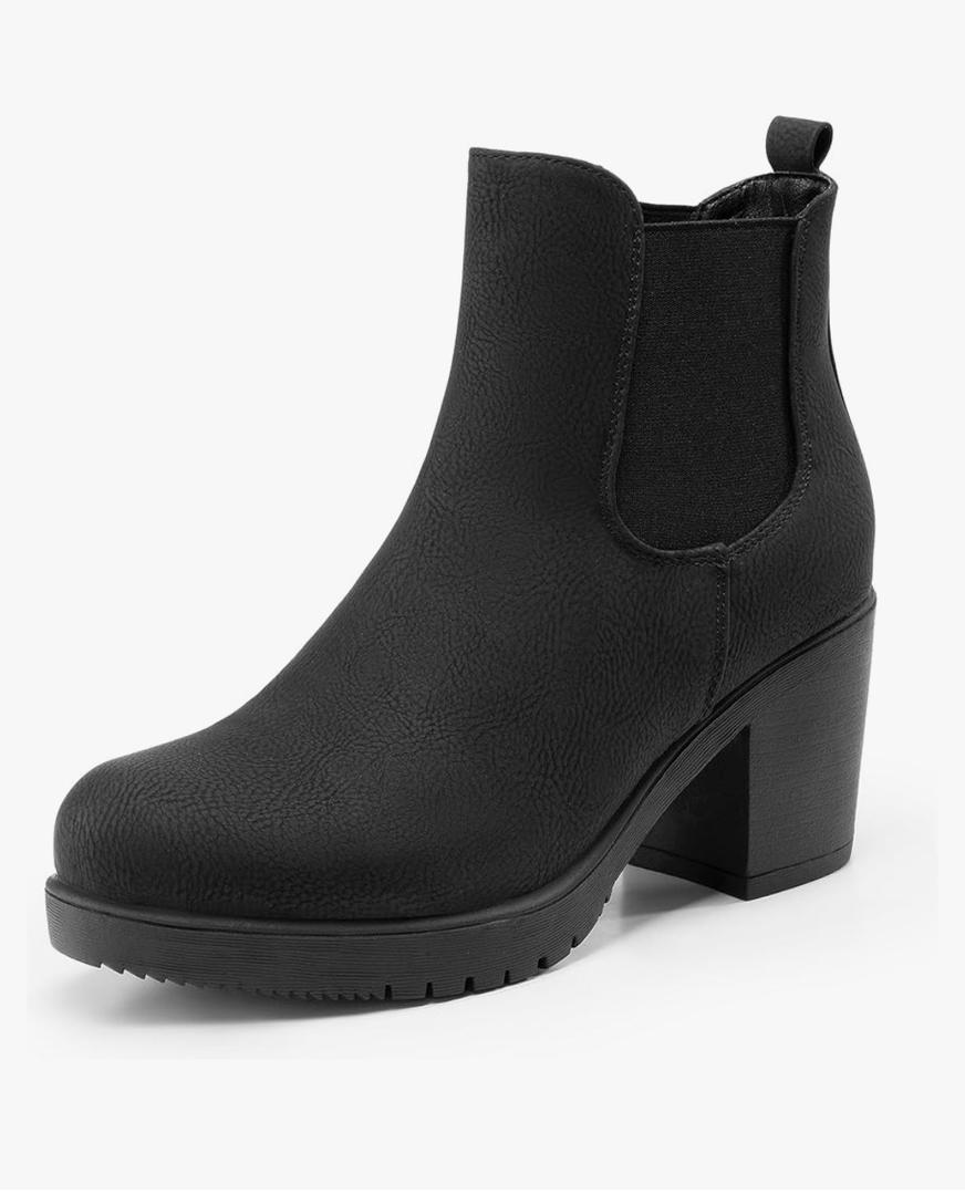 DREAM PAIRS Women's High Chunky Heel Chelsea Ankle Boots Slip On Elastic Fall Heeled Booties Shoes, 8.5