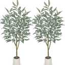 2 Packs Eucalyptus Trees Artificial Indoor - 4FT Tall Faux Eucalyptus Plants in White Planter, Fake Plant Décor for Farmhouse Bedroom Office Room Hallway Decoration
