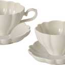Flower Shaped Ceramic Coffee Cup Teacup with Saucer, Set of 2