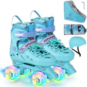 Roller Skates, Adjustable Roller Skates with Light up Wheels for Girls Boys Teens, Beginner & Advance | with Protective Gears and Carry Bag, Size: S- Little Kids (12C-2Y)