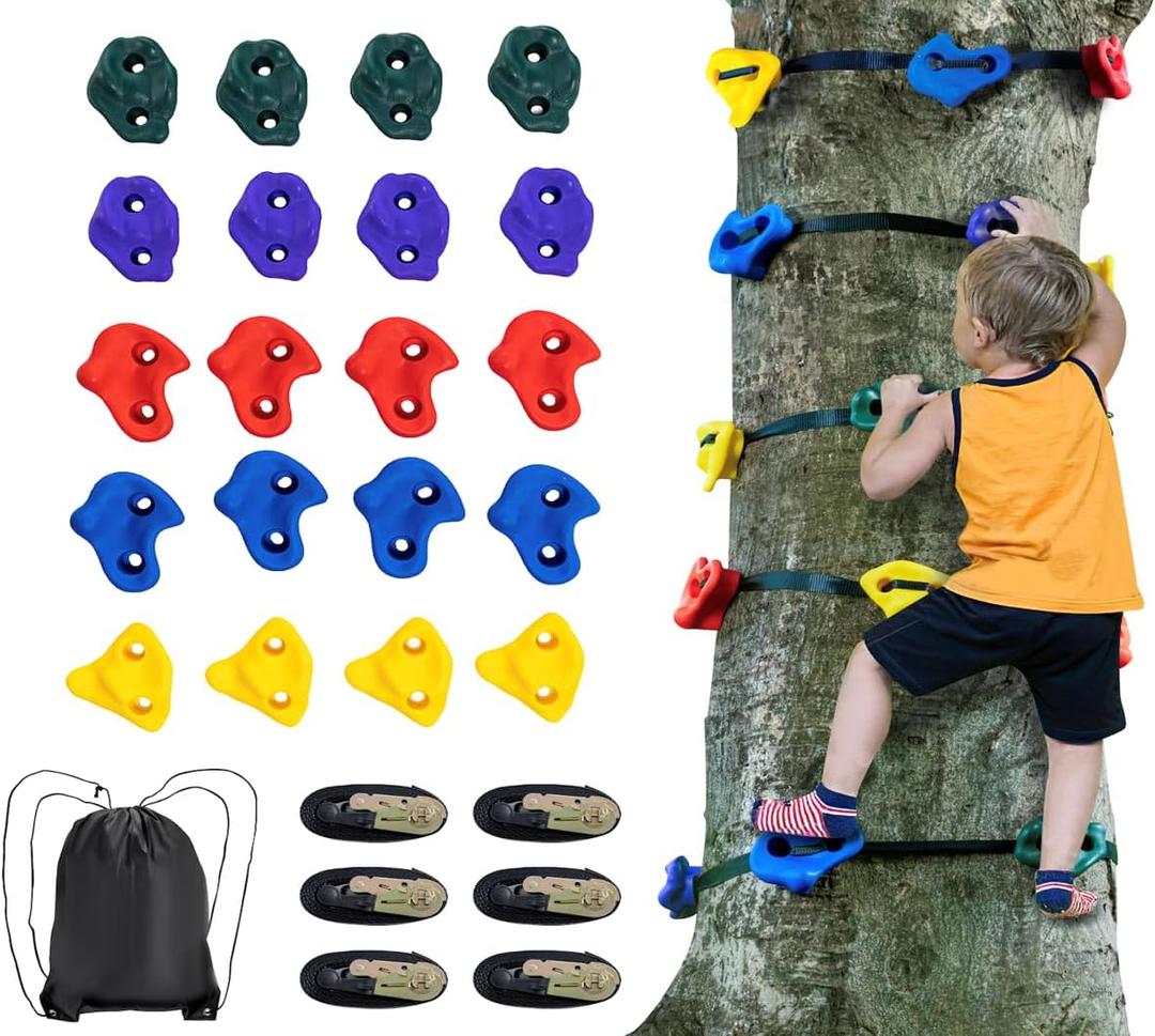 VEVOR Ninja Tree Climbing Kit, 20 Rock Climbing Holds & 6 Ratchets, Large Climbing Rocks for Kids & Adults Outdoor Backyard Ninja Tree Obstacle Course Training