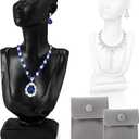 2Pcs Mannequin Jewelry Stand Set with Gray Bags, Jewelry, Pendants, Earrings, Chains and Necklace Display for Selling, Boutique Bust Holder, Details Show, Home Decor